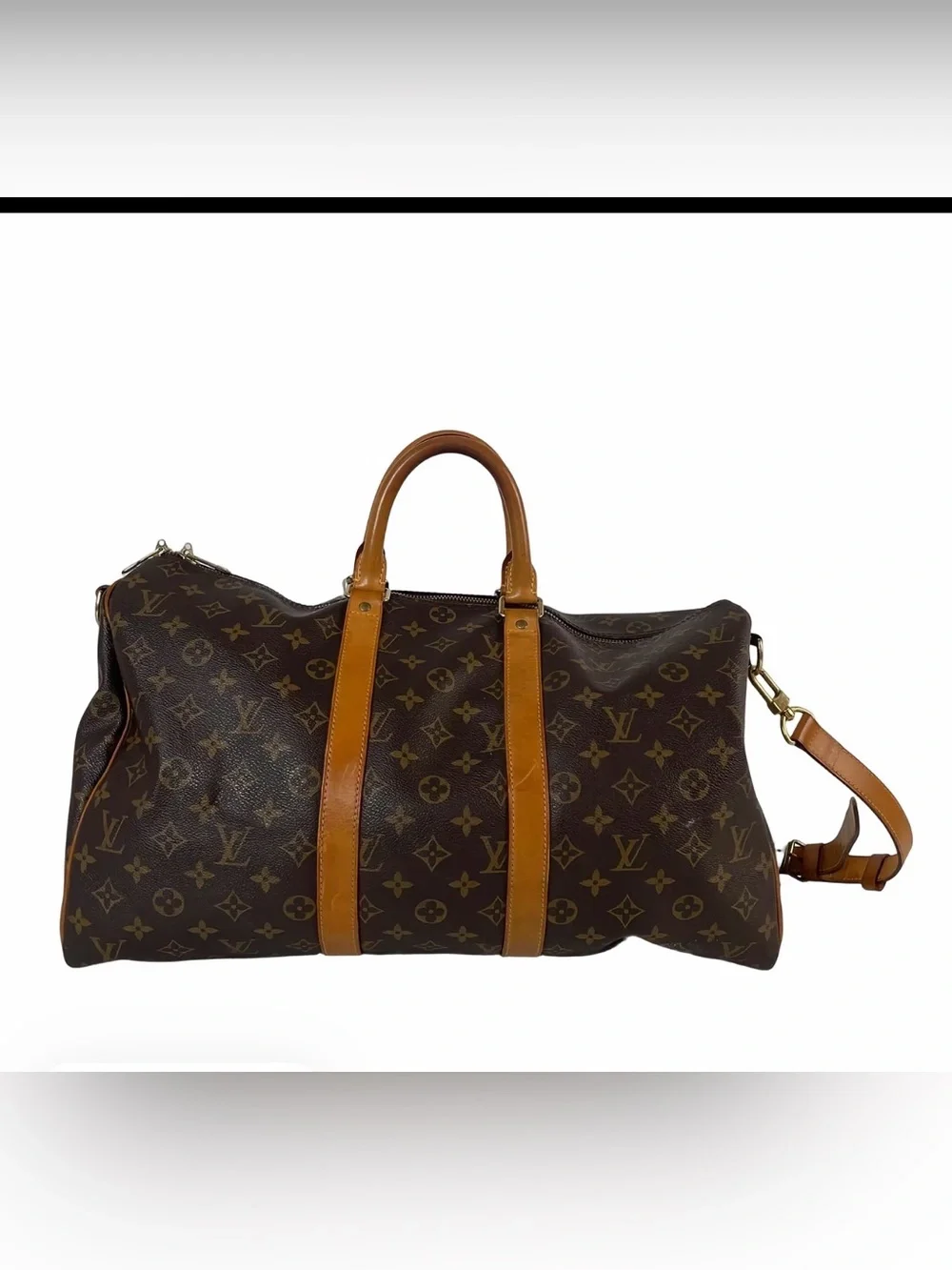 Louis Vuitton Monogram Canvas Travel Duffel with Tan Leather Trim size 50cm